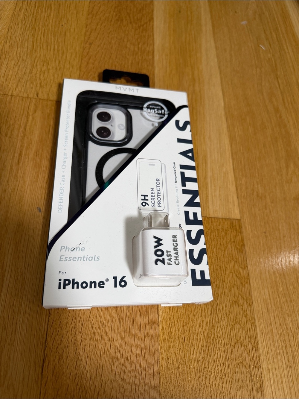 MVMT Essentials Clear Case with Black Trim and White 20W Charger